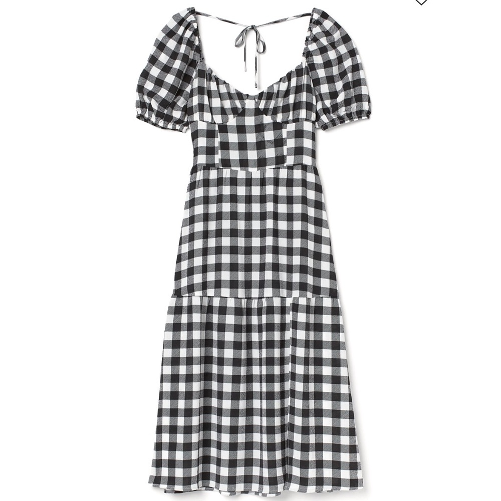 H&M Divided Black and White Check Cottagecore Bustier Midi dress size Large